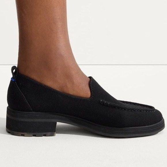 Rothys The Lug Loafer Onyx Black Merino Wool Knit Chunky Heel Shoes Womens 9.5